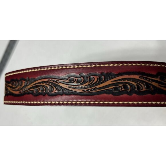 Tex Tan Tooled Leather Belt Size 30 Harness Cowhide VTG Unisex Southwestern Red - Picture 6 of 15